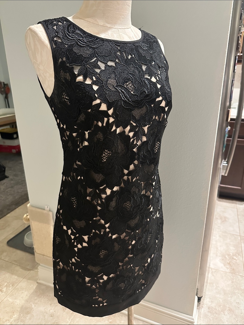 White House Black Market Black Floral Lace Sleeveless Mini Dress